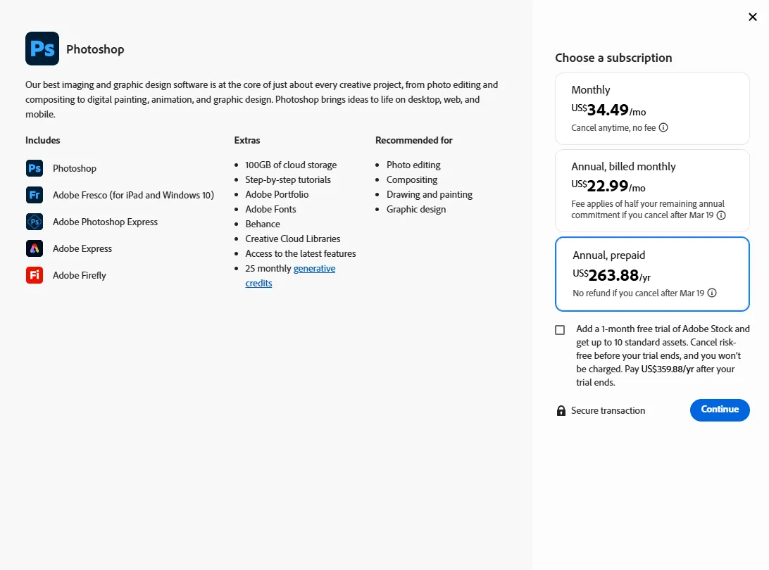 Adobe official Photoshop single app price