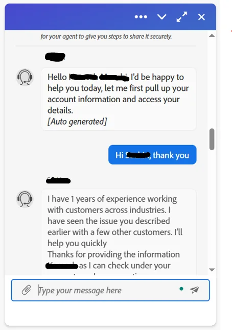 Adobe Support Chat ETF Waiver