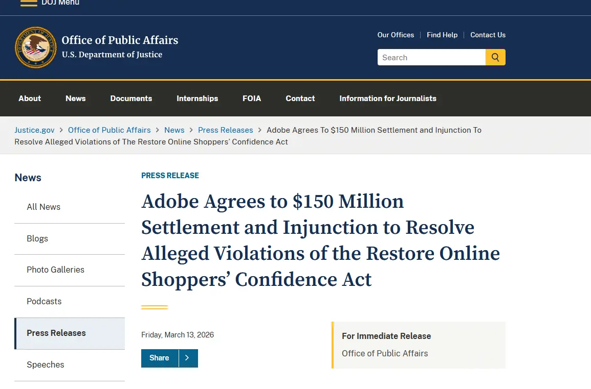 Adobe Agrees to $150 Million Settlement